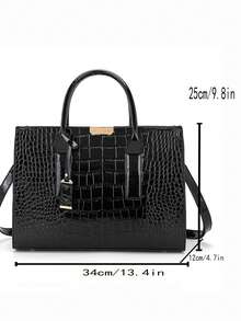 New Crocodile Embossed Handheld Tote Bag With Accessories - Black - View 7