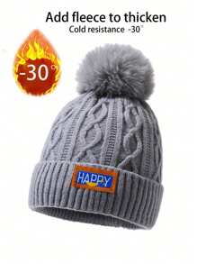 1pc Autumn Winter Thicken Knitted Beanie Hat, Women Warm Thermal Lined Ear Protection Casual Elegant Streetwear Polyester Hat With Letter, Bohemian Pattern Embroidery, Suitable For Cold Weather Halloween