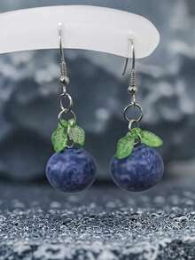 1 Pair Cute & Fun Realistic Blueberry Earrings, Suitable For Women's Everyday Or Vacation Outfits - Màu xanh lam - Xem 5
