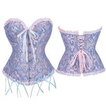 1 件女式系带腰上衣，优雅修身紧身衬衫，背部可调节，适合万圣节 - 藍色 - 查看 1