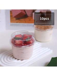 10个带盖可重复使用蛋糕杯，不易碎，适用于酸奶、椰奶、布丁、燕麦片、奶油蛋糕，透明甜点杯，可用于盛放蛋糕、慕斯、纸杯蛋糕、冰淇淋等。 - 透明 - 查看 11