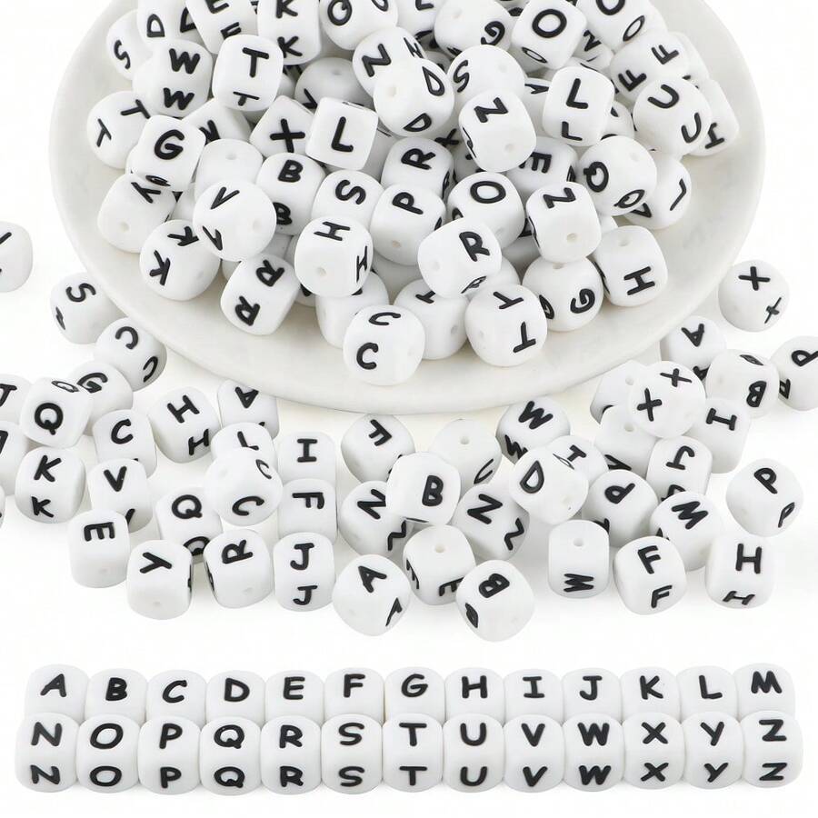 26/52/78/130pcs A-Z Silicone Letter Beads - DIY Personalized Jewelry Making Set, Craft Supplies For Name Bracelets, Keychains, Pendants, ID Lanyards & Bead Pens - 26-piece Alphabet Beads Set - View 1