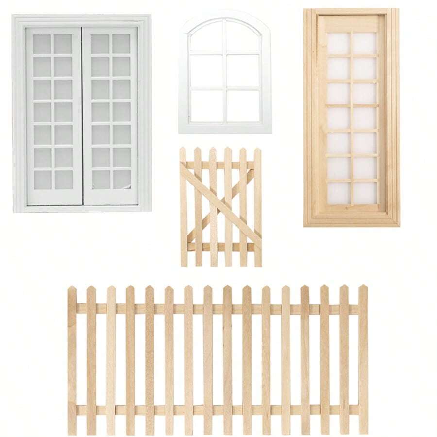 1:12比例微型家具DIY未上漆木门窗模型套件娃娃屋配件微场景家具模型适用于绘画和风景摄影 - 彩色 - 查看 1