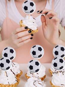 24/48 件足球纸杯蛋糕装饰，黑白足球纸杯蛋糕牙签装饰，充满活力的运动主题装饰，适用于生日蛋糕运动主题派对用品 - 彩色 - 查看 9