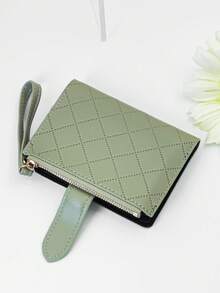可爱甜美柔美学院风纯色时尚菱格短款精致手拿包开学季拉链学生钱包女钱包女包钱包可爱钱包迷你钱包小钱包