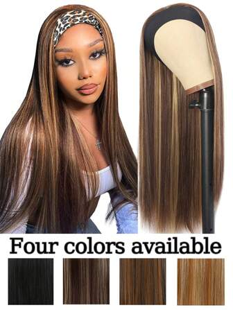 直发头带假发黑色/棕色/混合色耐热合成头发女士头带假发全机器制造假发适合女性日常派对、万圣节、角色扮演、圣诞节、派对等。