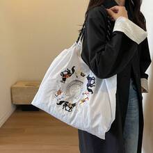 Embroidered Retro Bucket Bag For Women, New Niche Versatile Commuter Shoulder Bag, 6 Horses, Horse Shoe, Star Women, Ladies, Lover-Travel, Work & Office, Prom, Party, Weekend And Holiday, Travel Holiday Essentials, Embroidered Tote Bag, Shoulder Bag, Embroidered Horse, White Horse, Black Horse