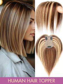 7x11厘米女士真人发夹式侧刘海直发接发片，优雅款式，多种颜色可选，增加稀疏头发的蓬松度和长度，夹式固定，逼真头皮效果