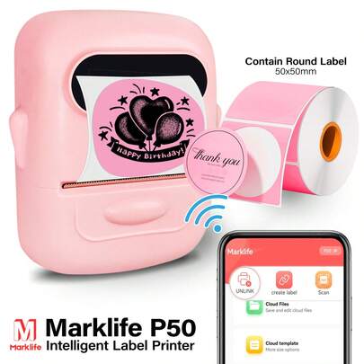 Marklife 마크라이프 P50 Pro 블루투스 라벨 메이커 기계 1롤/3롤 테이프 포함, 무선 라벨 프린터, 100개 폰트와 1000개 이상 아이콘을 가진 다목적 앱, 잉크 없는 라벨러 가정, 주방, 학교, 사무실 조직용, 화이트