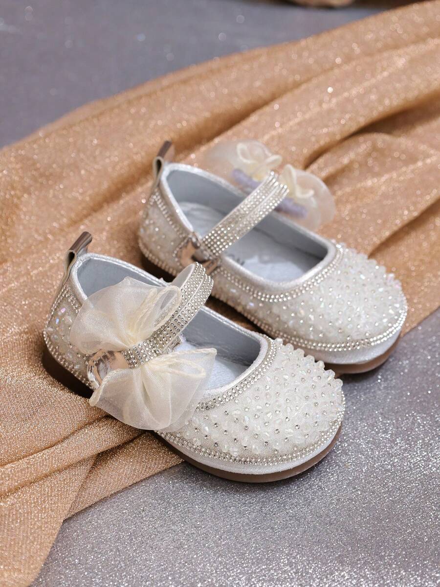 Infant Fashion Flats, Baby Spring/Summer Toddler Shoes, Shiny Bowknot Princess Shoes For Girls, Suitable For Party, Formal Wear, Vacation - Silver - View 1