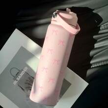 HILAKE 1 pezzo Bottiglia d'acqua isolata da 800ml/1000ml con motivo a fiocco - Stoviglie durevoli e riutilizzabili ideali per l'idratazione estiva, borraccia estetica vintage Y2K per bevande calde e fredde - Perfetta per avventure all'aperto, picnic, sport, campeggio e uso in ufficio