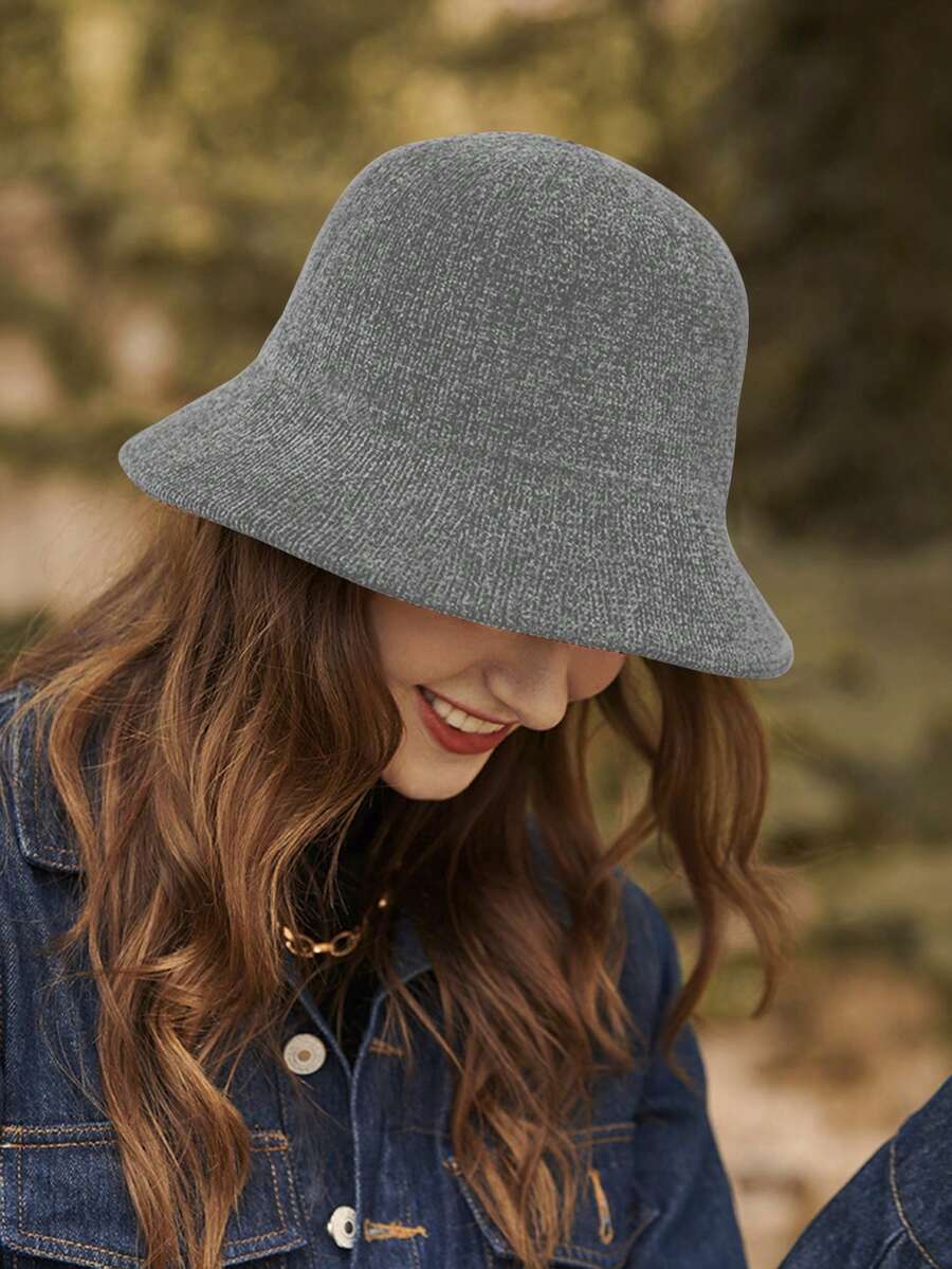 LEAJOURNO. 1pc Knitted Bucket Hat, Small Head Circumference, Flattering Bucket Hat For Women, Autumn/Winter Winter Outfits - Grey - View 1