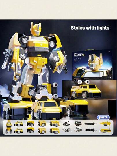 Hasbro Magnetic Transforming Toy Car & Robot Modeled For Kids – Light-Up DIY Car Building Mecha, STEM Educational Birthday & Holiday Gift For Boys