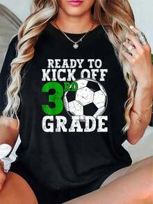 Third Grade Ready To Kick Off Kids First Day Of School T-Shirt  - Graphic Tees Festival Outfits For Women, Tops For Summer, Top De Mujer Women Summer Clothes - 黑色 - 查看 1