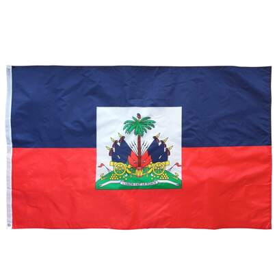 Bandera de Haití de alta calidad de 3x5 pies - Tela duradera, Estrella Bandera Roja y Azul para decoración exterior/interior del hogar, exhibición patriótica en el jardín