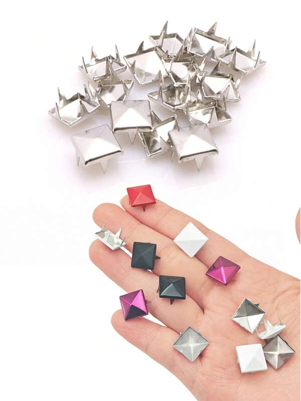 100 pièces de clous carrés à quatre griffes, rivets argentés, pour la décoration de vêtements, chaussures, ceintures, portefeuilles. Convient aux jeunes, filles et adeptes de mode qui aiment le DIY de vêtements et de personnalisation