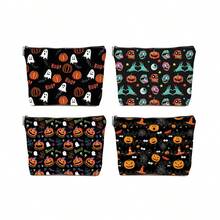 1/4 件，万圣节 BOO 和女巫南瓜和白色幽灵图案印花化妆包 - 深色哥特学院风格可重复使用药包，可爱卡通怪物美学铅笔袋化妆包，旅行和化妆品收纳袋 - 适用于学校、家居装饰、珠宝收纳、零食袋，9 英寸 * 6 英寸旅行必备包，适合学校假期返校用品女士旅行包 - 彩色 - 查看 1