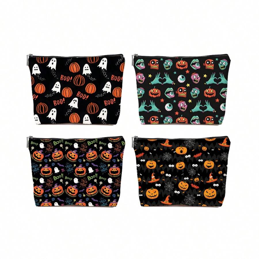 1/4 件，万圣节 BOO 和女巫南瓜和白色幽灵图案印花化妆包 - 深色哥特学院风格可重复使用药包，可爱卡通怪物美学铅笔袋化妆包，旅行和化妆品收纳袋 - 适用于学校、家居装饰、珠宝收纳、零食袋，9 英寸 * 6 英寸旅行必备包，适合学校假期返校用品女士旅行包 - 彩色 - 查看 1