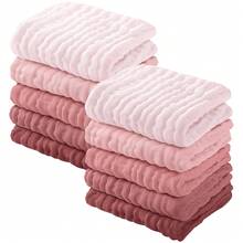 12pcs 20x10 Inch/12x12 Inch Muslin Baby Washcloths 100% O-Rganic Cotton,Baby Stuff,Baby Christmas Gift,Face Towels Wash Cloths For Baby Soft And Absorbent Baby Wipes (Gradient Pink),Burp Cloths Baby Girl,Muslin Burp Cloths,Six Middle School Pink - 彩色 - 查看 10