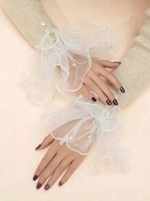 1 Pair Lace Semi-Sheer Short Bridal Gloves, Bridesmaid Cuffs, Manicure Photography Props
