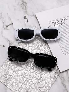 1 件装矩形时尚眼镜，带耳钉，个性化，赛博朋克风格，Y2K 未来科技眼镜，适合日常佩戴、街头摄影、度假派对、旅行、音乐节、装饰、返校校园风格，矩形墨镜