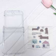 透明手机壳带 DIY 可爱小狗贴纸适用于三星 Galaxy Z Flip 5 6 Z Flip6 ZFlip 5 Zflip6 Zflip7 Flip4 Flip3 防震后盖，手机壳适用于摩托罗拉防水防摔防刮