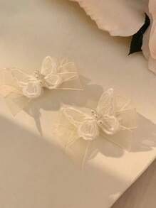 4 件白色网状仿珍珠蝴蝶发夹，甜美浪漫风格发饰，爪夹，发夹，发夹，发夹，发夹 - 彩色 - 查看 3