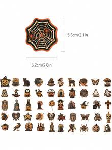 50pcs Retro Halloween Sticker Pack For Scrapbooking, Diary, Computer, Phone Case, Luggage, Guitar, Skateboard, Decor - Multicolor - View 7
