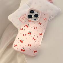 GUCADI 1pc Pink Girl & Red Bowknot Cherry Design Phone Case Compatible With Apple - Pink - View 4