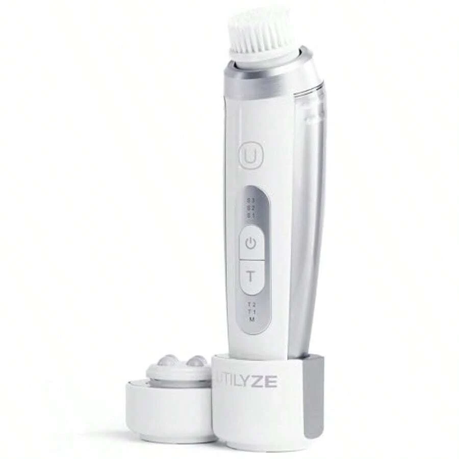 Radiant Pro Smart  Facial Cleansing Brush And Face Massage Device Rechargeable And Waterproof Electric Face Scrubber Brush For Men And Women Premium Face Exfoliator Scrubber - 白色和銀色 - 查看 1