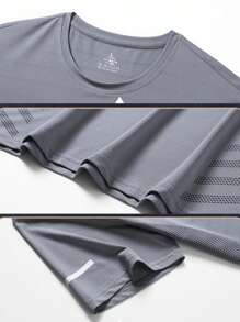 1件女士速干T恤，冰丝圆领短袖，弹力吸汗速干运动衫，适合女性健身训练 - 灰色 - 查看 4