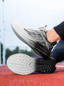 男士运动鞋缓震TPR鞋底网面轻便跑步鞋耐磨篮球休闲运动鞋训练鞋（鞋底手绘花纹凹凸不平） - 白黑 - 查看 9