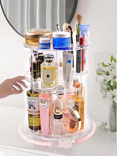Transparent Cosmetic Storage Rack, 360-Degree Rotating Desktop Organizing Shelf, Acrylic Box, Dressing Table Lipstick Skin Care Products Storage Box, Cosmetic Display Rack