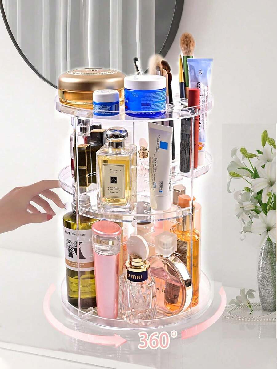 Transparent Cosmetic Storage Rack, 360-Degree Rotating Desktop Organizing Shelf, Acrylic Box, Dressing Table Lipstick Skin Care Products Storage Box, Cosmetic Display Rack - Multicolor - View 1