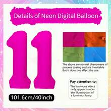 Bóng bay huỳnh quang số 0-9 40 inch, bóng bay số neon màu hồng, thích hợp cho tiệc sinh nhật, tốt nghiệp, đám cưới, kỷ niệm, giáng sinh, năm mới, trang trí tiệc phát sáng, chụp ảnh tự động - Hồng - Xem 31