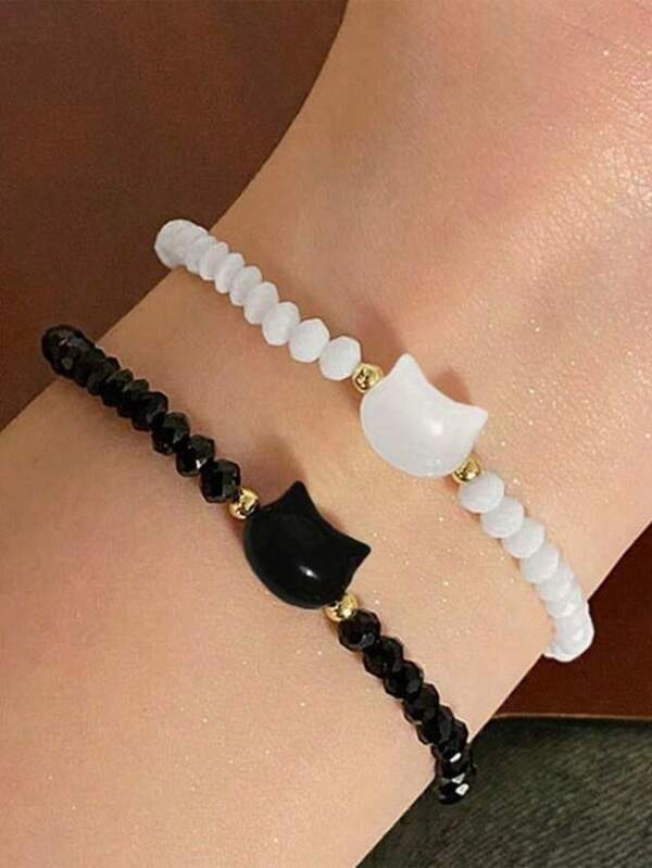 Minimalistisches schwarz-weißes Armband, simples und einzigartiges Design, luxuriös, vielseitig, elegant, persönlich, stapelbar, alltäglicher bohemianChic Schmuck