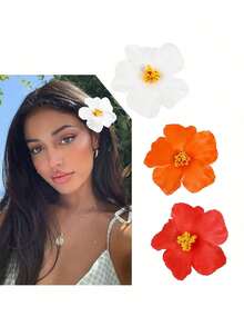 3pcs Women Hibiscus Flower Hair Clips, Realistic Floral Side Hairpins, Vacation Style, Photography Prop Claw Clips Hair Claws Hair Barrettes, School Stuff, Vacation Outfits Woman, Hair Accessories, Head Accessories, Hair Accessories For Women - Multicolor - View 1