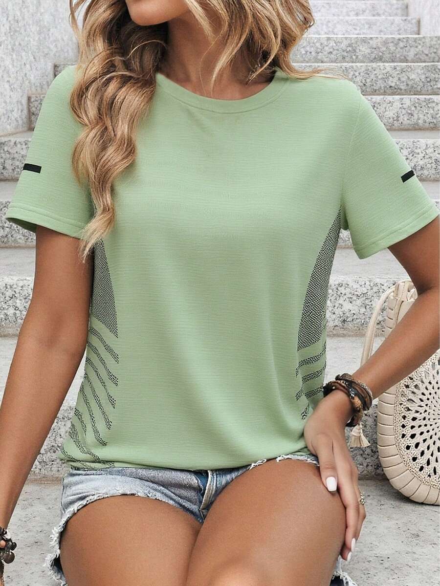 1件女士速干T恤，冰丝圆领短袖，弹力吸汗速干运动衫，适合女性健身训练 - 薄荷綠 - 查看 1