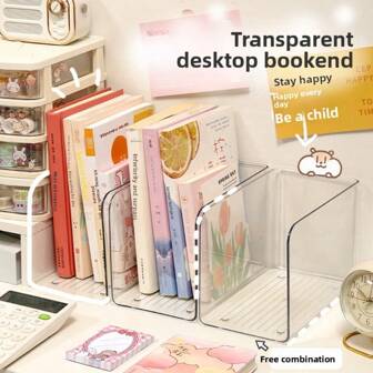 1 Pc Transparent Desktop Document File Organizer Rack, Acrylic Book Shelf, Office Supplies Storage Box