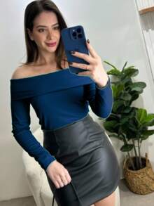 Women's  Long Sleeve Top - Navy Blue - View 1