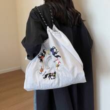 Embroidered Retro Bucket Bag For Women, New Niche Versatile Commuter Shoulder Bag, 6 Horses, Horse Shoe, Star Women, Ladies, Lover-Travel, Work & Office, Prom, Party, Weekend And Holiday, Travel Holiday Essentials, Embroidered Tote Bag, Shoulder Bag, Embroidered Horse, White Horse, Black Horse