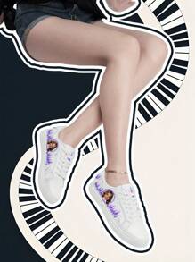 [Music Festival Theme] Custom Photo And Name Low-Top Sneakers, PU Upper Panel Shoes, Soundwave Light Print, Lightweight Comfortable Fashion Unisex Design