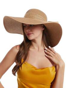 Sombrero de ala ancha para mujeres Sombrero de paja cómodo y elegante con lazo sombrero de playa de verano proteccion solar moda - Caqui - Ver 9