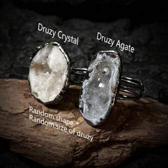 1pc Vintage Crystal/Agate Geode Crystal Adjustable Ring, Electroplated Silver Color, Party Gift For Women (Shape & Geode Size Sent Randomly)