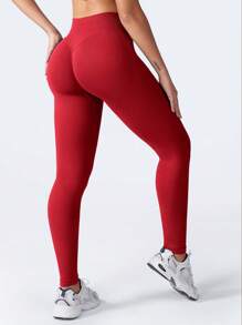 Yefecy Women's High Waist Seamless Sports Leggings, Butt Lifting, Fitness Yoga Pants, Tummy Control, Ruched Skinny Tights - Red - View 8