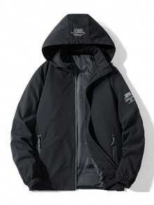 男士户外防风夹克，防水防风，带帽，适合户外运动，多功能拉链口袋，送给男友或老公的绝佳礼物，秋季必备 - 黑色 - 查看 6