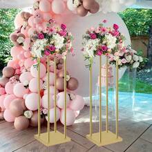 2Pcs Wedding Centerpieces For Tables, 31.5in Metal Flower Stand Gold Wedding Centerpieces Tall Vases Geometric Flower Stand For Wedding , Birthday, Event, Home,Party,Mother's Day Decoration - 金色的 - 查看 1