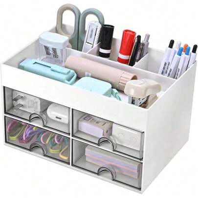 1pc Desktop Storage Box With Compartments, Practical Drawers, Perfect For Desk Organization, Multi-Functional Storage Box For Stationery, Office Supplies, Cosmetics, Pen Holder, Back To School Essentials