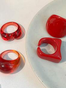 4 件套优雅性感红唇几何设计戒指套装，适合日常佩戴、派对、旅行、海滩、宴会，是送给朋友的绝佳礼物 - 4個裝 - 查看 3