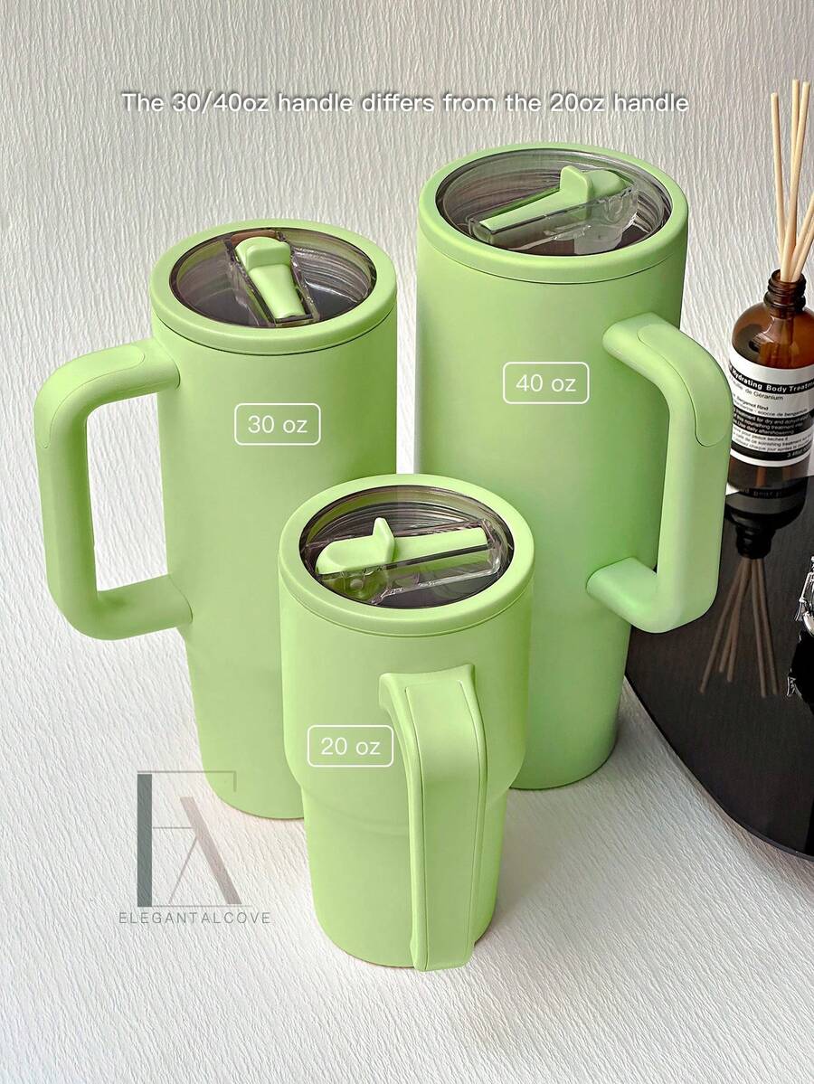 20/30/40oz Stainless Steel Insulated Tumbler With Handle & Foldable Straw, Double Wall Vacuum Sealed, Suitable For Hot & Cold Drinks, Minimalist Travel Mug, Green - Apple Green - View 1